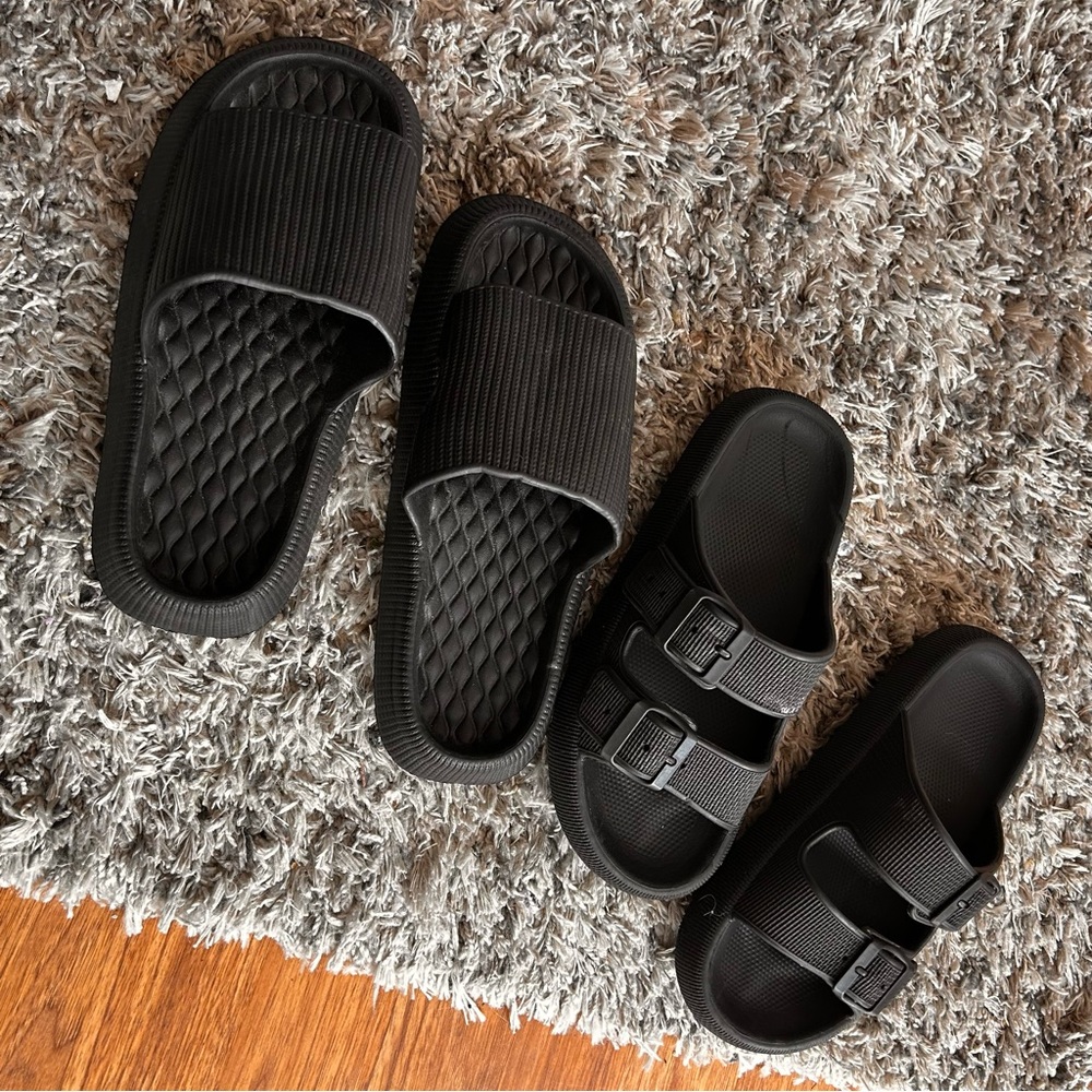 Women’s Black Slide Sandals size 6 lot bundle two pairs